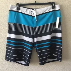 Quicksilver Teal / Gray Striped Board Shor…